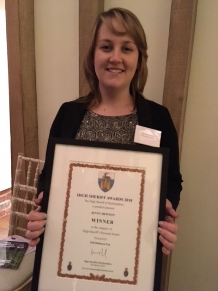 Emmaus Hertfordshire Community Support Manager personally recognised at High Sheriff Awards 2018